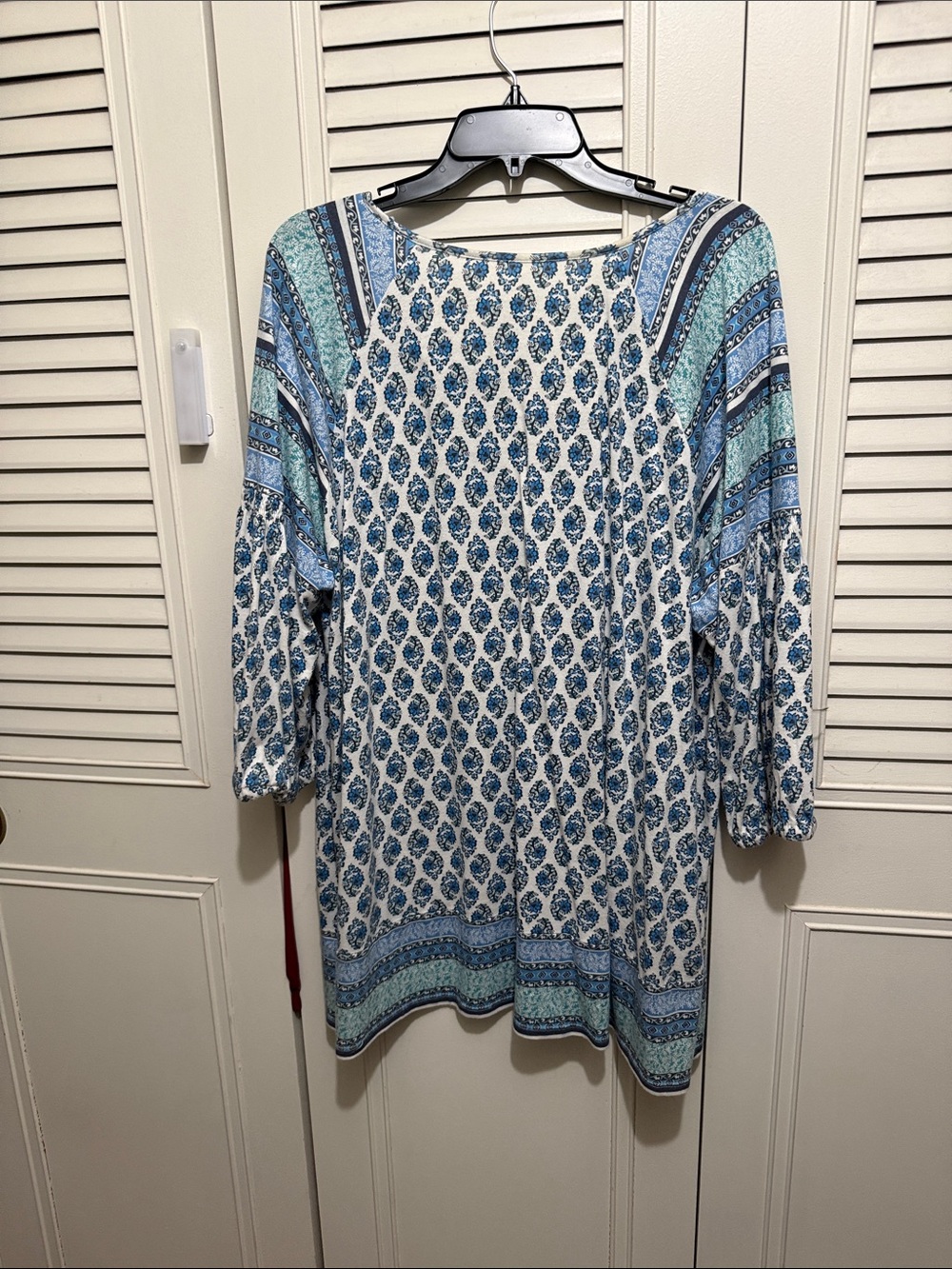 J. Jill Blue and White Printed Split-V Neck Tunic - Picture 5 of 5